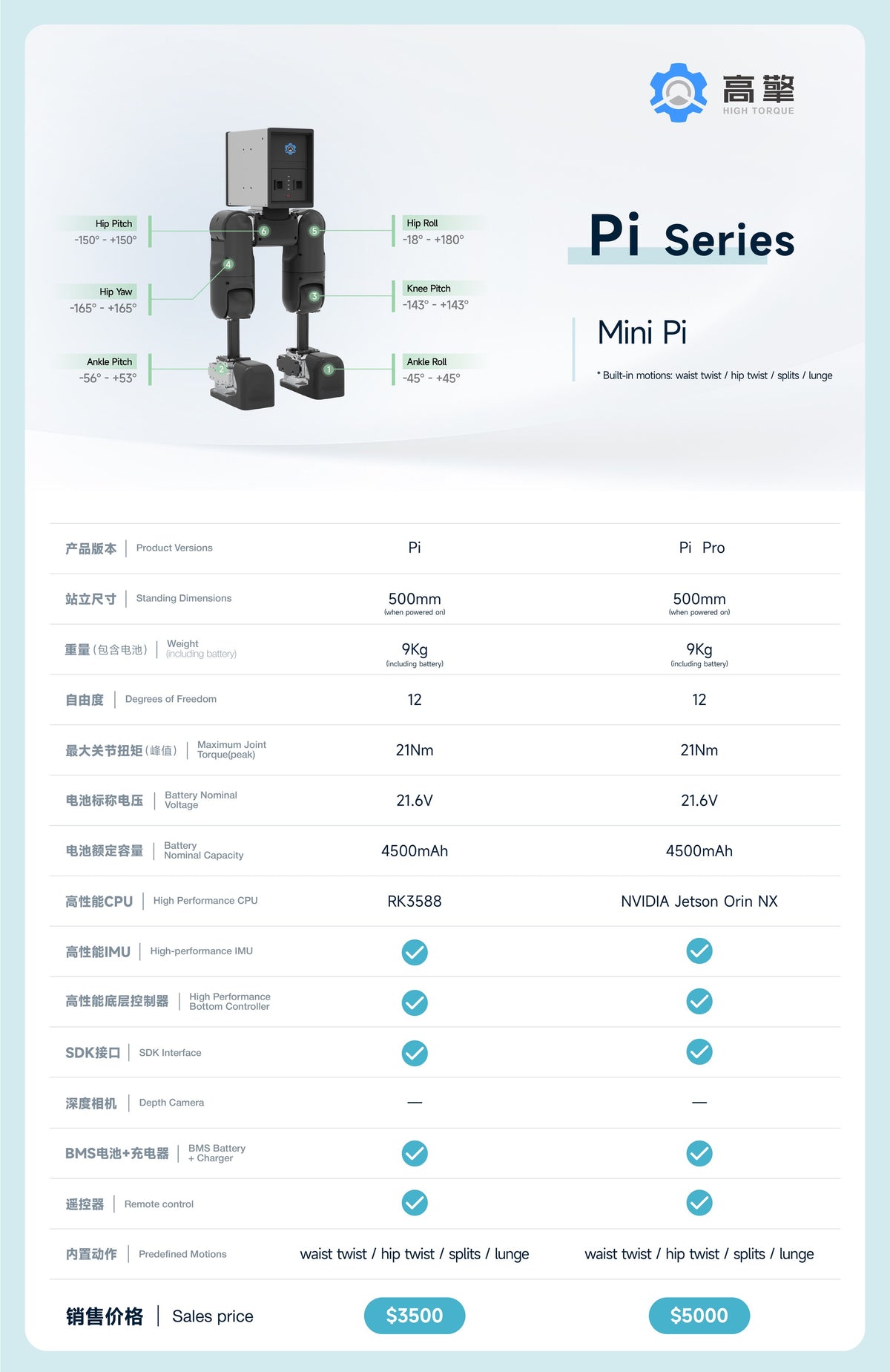 Mini Pi 12-DOF Bipedal Robot for Education & Research